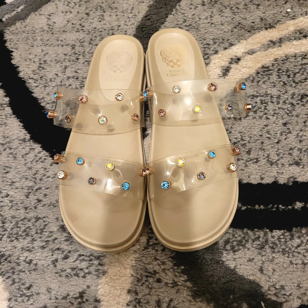 Vince Camuto Women's Partha Clear Jeweled Slide Sandals Size 9.5 - Picture 5 of 7